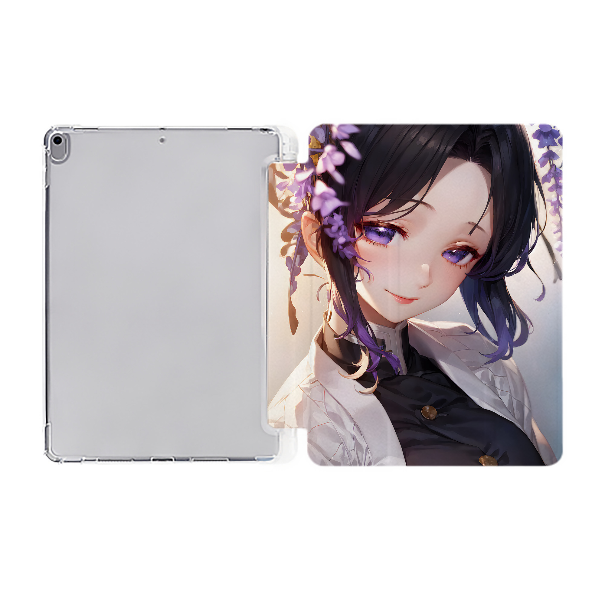 （画像用） 鬼滅の刃（きめつのやいば）蟲柱-胡蝶 しのぶ／こちょう しのぶ Kochou Shinobu IPad ケース ペン収納付き 三つ折りスタンド PUレザー×シリコン 対応機種9.5/10.5/10.9インチ